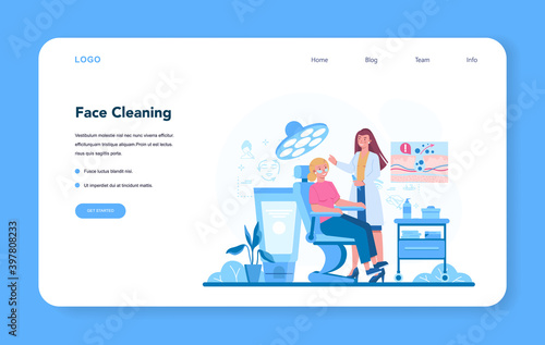 Cosmetologist concept web banner or landing page, skin care