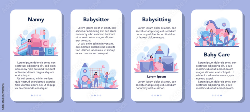 Babysitter service or nanny agency mobile application banner set
