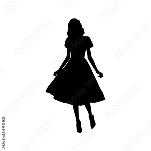 Female silhouette of the pretty girl in magnificent fairy fashion dress, vector