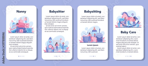Babysitter service or nanny agency mobile application banner set