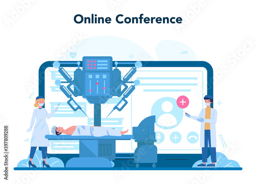 Surgeon online service or platform. Doctor performing medical