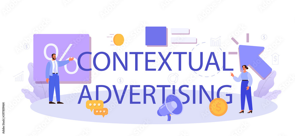 Contextual advertsing typographic header. Commercial advertisement and