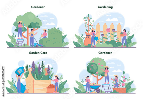 Gardener concept set. Idea of horticultural designer business