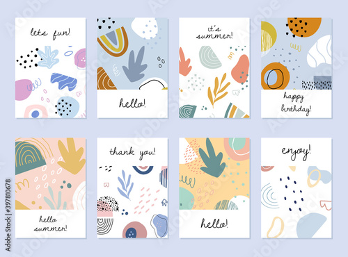 Abstract colourful backgrounds set. Hand drawn templates for card, flyer and invitation design.