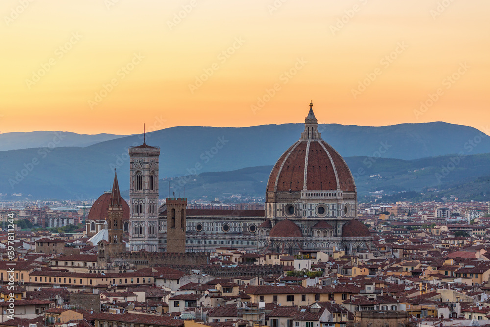 Cityscape view at Florence Cathedral at sunset