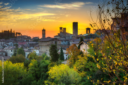 Beautiful sunrise over the Bergamo city in northern Italy