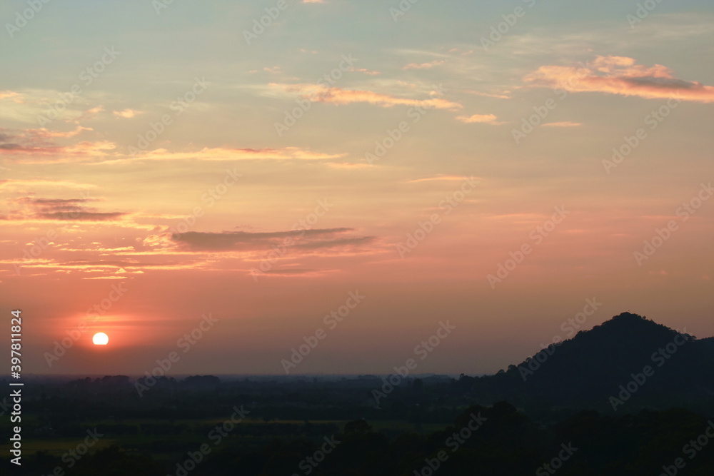sunset landscape on Khao Lon mountain adventure travel location in Thailand sunset landscape on Khao Lon mountain adventure travel location in Thailand