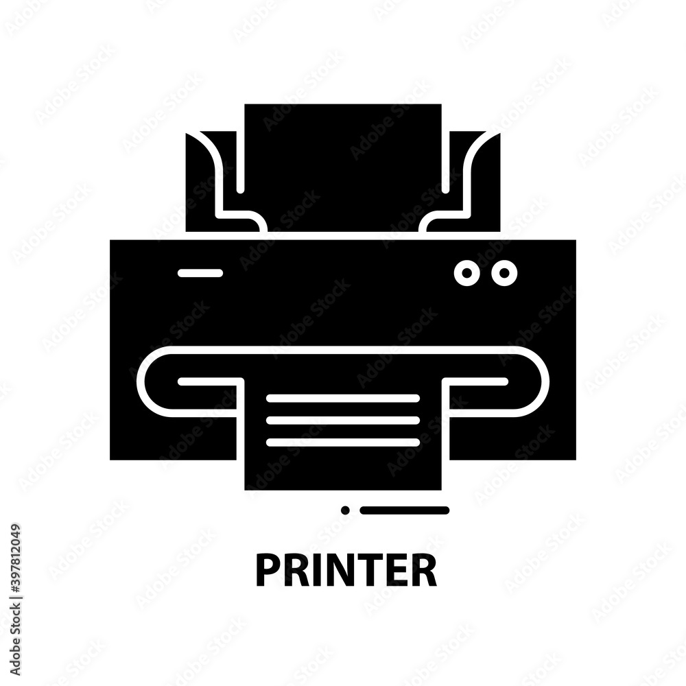 printer symbol icon, black vector sign with editable strokes, concept illustration