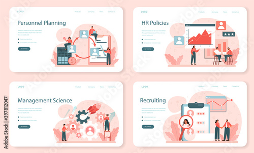 Personnel planning web banner or landing page set. Staff management