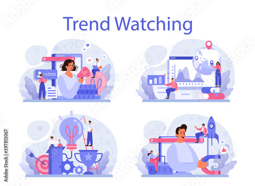 Trend watcher concept set. Specialist in tracking the emergence