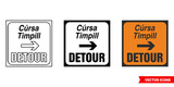 Detour Right roadworks sign icon of 3 types color, black and white, outline. Isolated vector sign symbol.