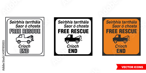 Free recovery end roadworks sign icon of 3 types color, black and white, outline. Isolated vector sign symbol.