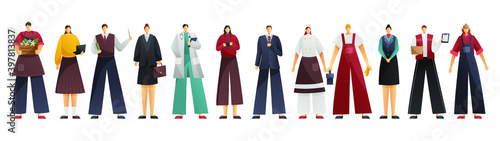 Group of people of different professions isolated on white background. Set of all the professions. Vector illustration

