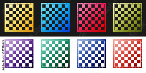 Set Chess board icon isolated on black and white background. Ancient Intellectual board game. Vector.