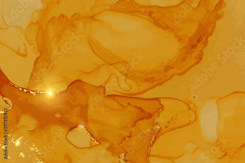 Luxury tangerine stonee marble texture. Alcohol ink technique abstract vector background. Modern paint with glitter. Template for banner, poster design. Fluid art painting