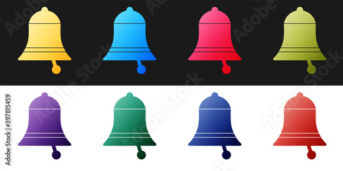 Set Ringing bell icon isolated on black and white background. Alarm symbol, service bell, handbell sign, notification symbol. Vector. © mingirov