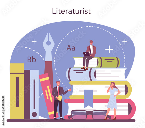 Professional literaturist concept. Scientist studying and research