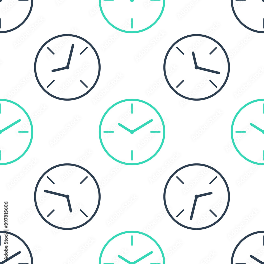 Green Clock icon isolated seamless pattern on white background. Time symbol. Vector. Green Clock icon isolated seamless pattern on white background. Time symbol. Vector.