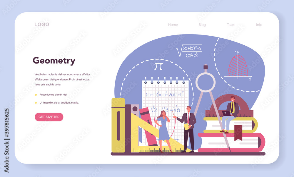 Geometry web banner or landing page. Mathematician seek Geometry web banner or landing page. Mathematician seek