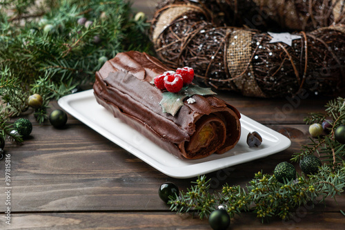 Yule log cake, Christmas buche de Noel