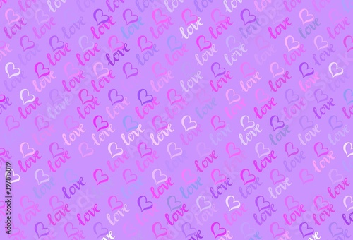 Light Purple, Pink vector template with doodle hearts.