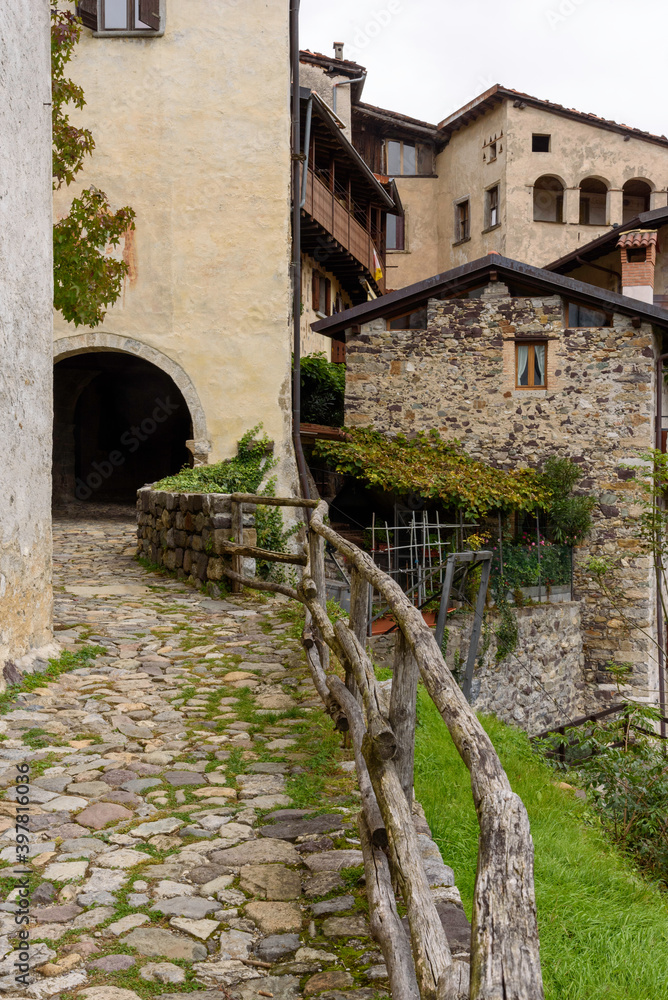 Old houses in Oneta, Bergamo, Italy. Most beautiful villages in Italy.