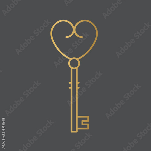 golden elegant key icon- vector illustration