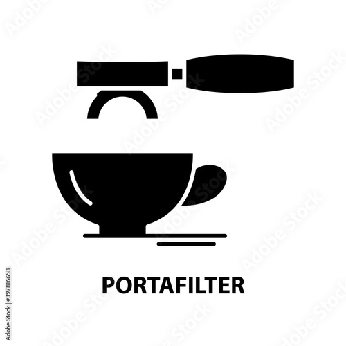 portafilter icon, black vector sign with editable strokes, concept illustration