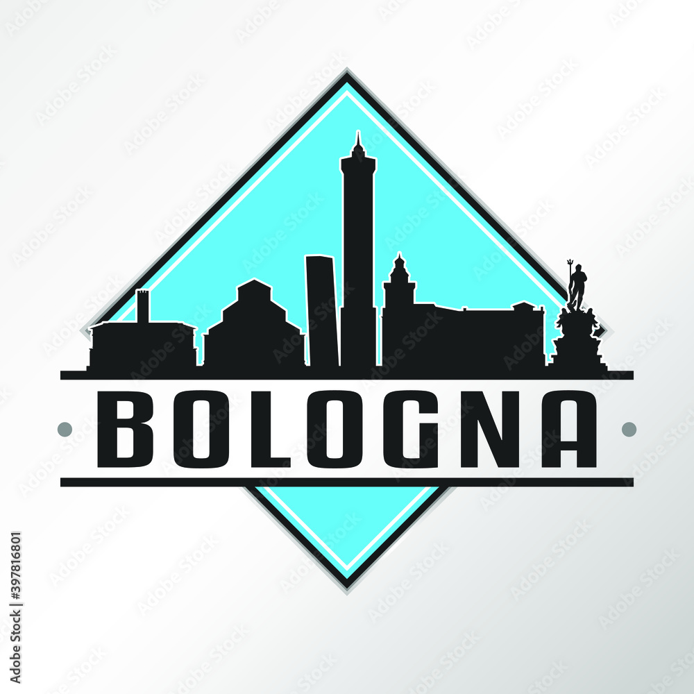 Bologna, Metropolitan City of Bologna, Italy Skyline Logo. Adventure Landscape Design Vector City Illustration.