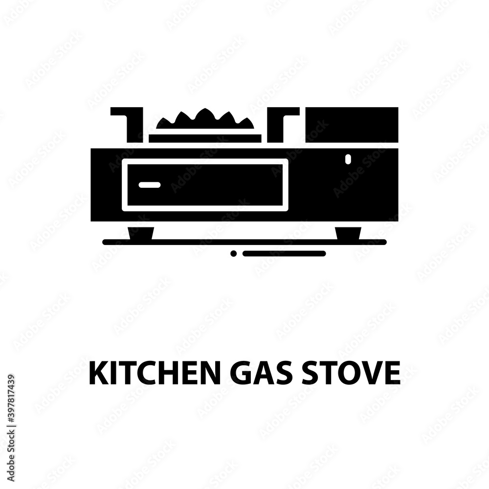 kitchen compact gas stove icon, black vector sign with editable strokes, concept illustration kitchen compact gas stove icon, black vector sign with editable strokes, concept illustration