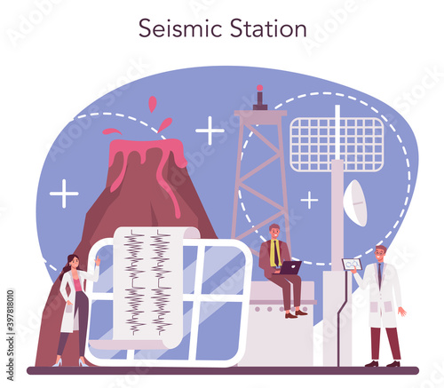 Volcanologist concept. Geologist studying the processes and activity