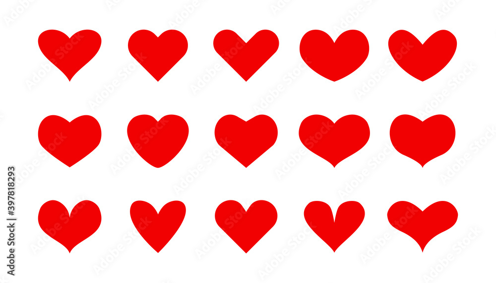 Cartoon red heart icons. Abstract set flat heart shapes, romantic love elements for Valentines day. Decorative vector illustration Cartoon red heart icons. Abstract set flat heart shapes, romantic love elements for Valentines day. Decorative vector illustration
