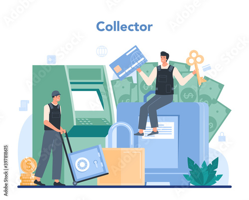 Encashment or collector concept. Money collecting and transporation