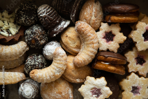 Traditional different homemade christmas cookies from the czech republic, food background