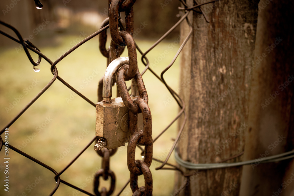 abandoned zone with rusty chain and padlock abandoned zone with rusty chain and padlock