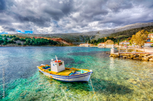 Fototapeta Naklejka Na Ścianę i Meble -  Fishing boat at Pantoukios Village in Chios Island, Greece