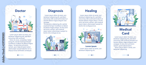 Doctor mobile application banner set. Healthcare, modern medicine treatment,