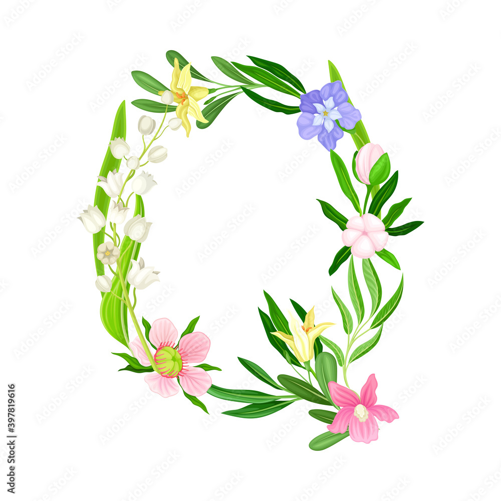 Naklejka premium Fresh Flowers and Plants Arranged in Alphabet Letter Shape Vector Illustration