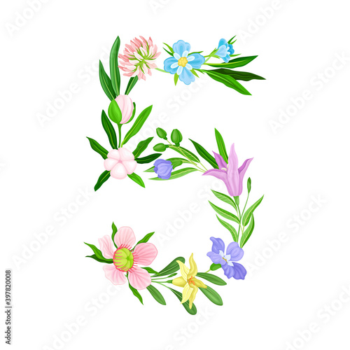 Fototapeta Naklejka Na Ścianę i Meble -  Floral Number with Decorative Nature Elements Vector Illustration