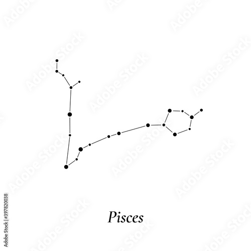Pisces sign. Stars map of zodiac constellation. Vector illustration