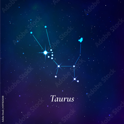 Taurus sign. Stars map of zodiac constellation on dark blue background. Vector