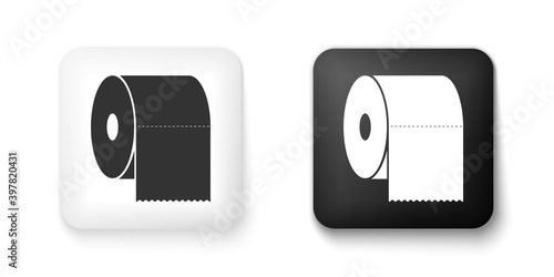 Black and white Toilet paper roll icon isolated on white background. Square button. Vector.