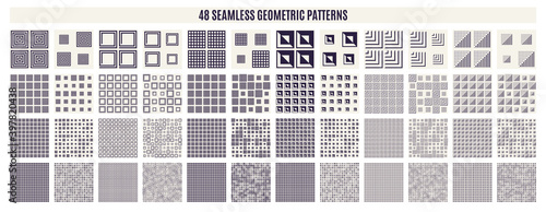 Set of monochrome geometric seamless patterns. Vector backgrounds.