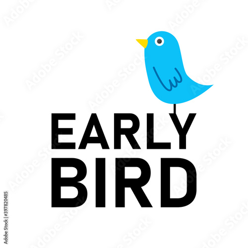 Early bird text with bird design. Clipart image.
