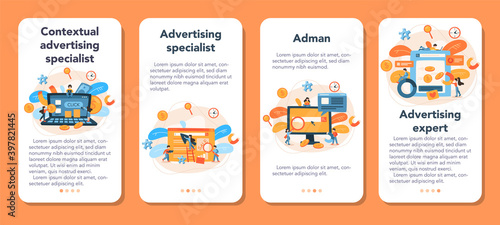 Contextual advertsing mobile application banner set. Marketing campaign