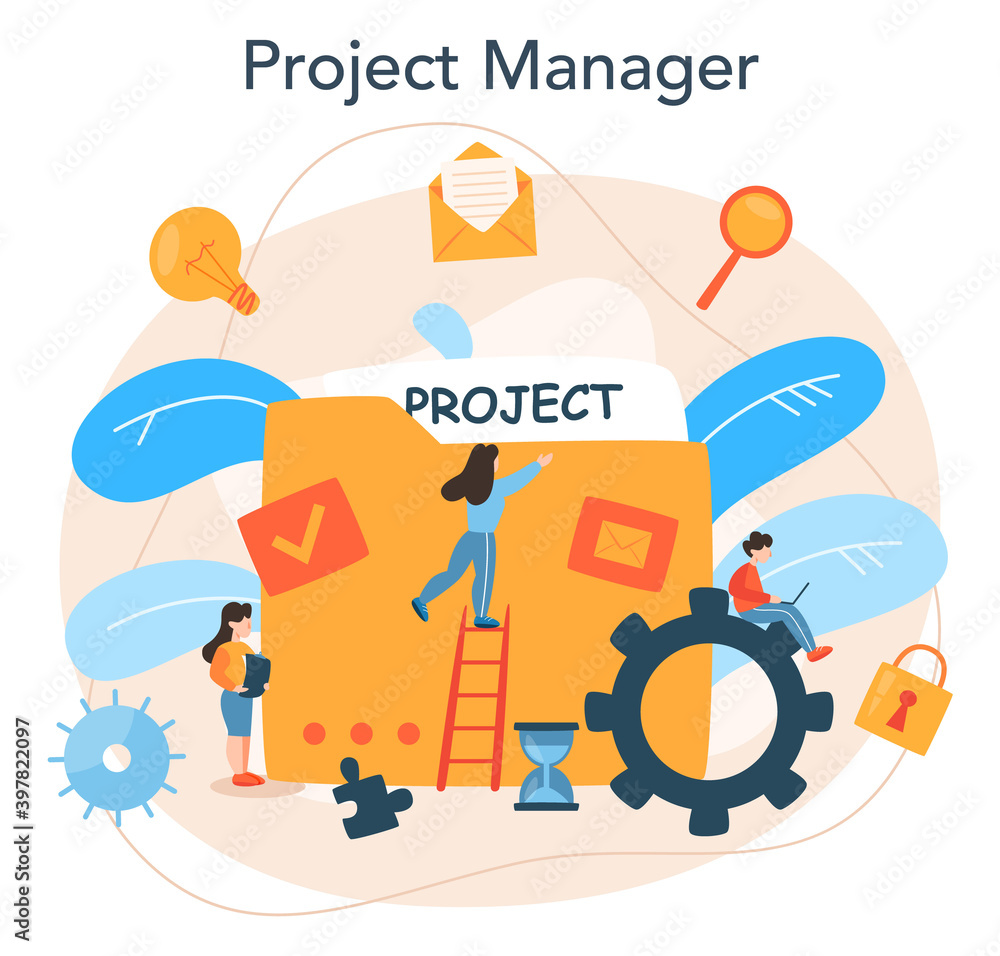 Project management concept. Successful strategy, motivation and leadership