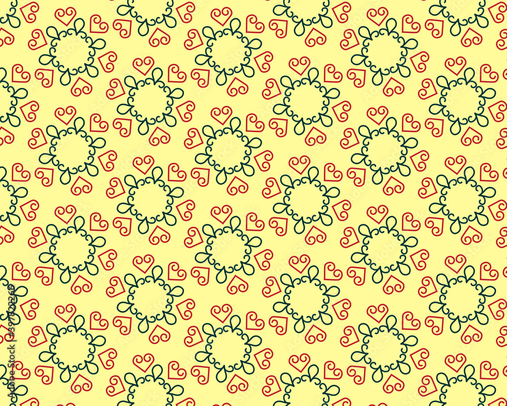 abstract yellow red hearts background retro textile print abstract yellow red hearts background retro textile print