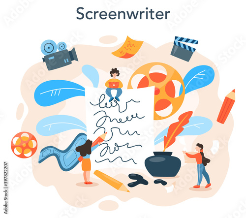 Screenwriter concept. Person create a screenplay for movie.