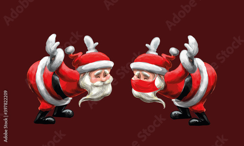 ilustração vetorial de papai noel com e sem máscara de proteção contra covid19 em fundo transparente