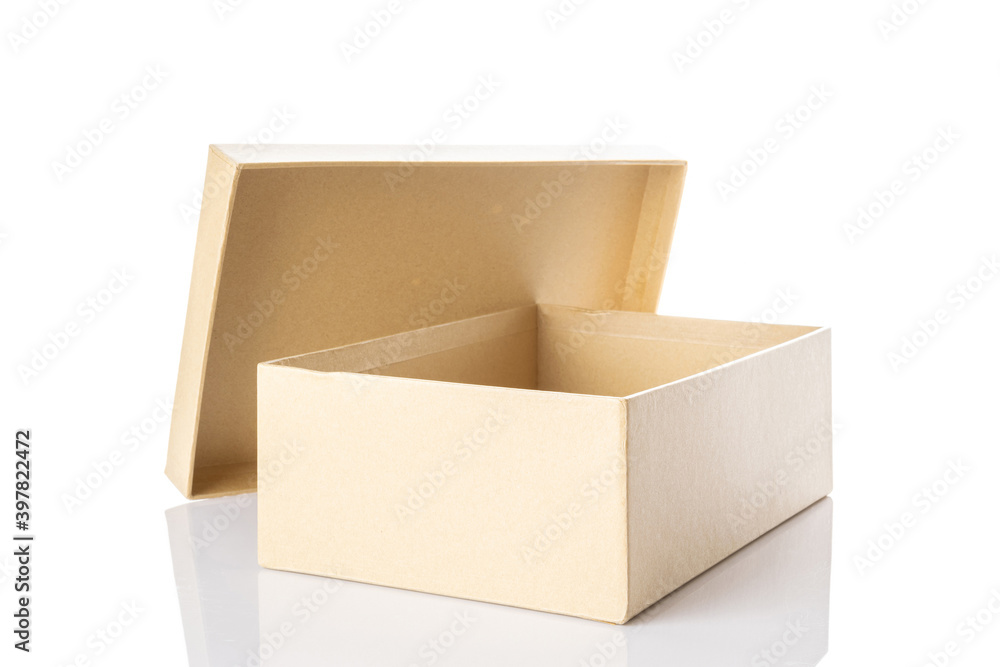 Mockup box paper. Brown cardboard carton package for shipping delivery isolated on white background. Closed craft paper object mockup for design. Mockup box paper. Brown cardboard carton package for shipping delivery isolated on white background. Closed craft paper object mockup for design.